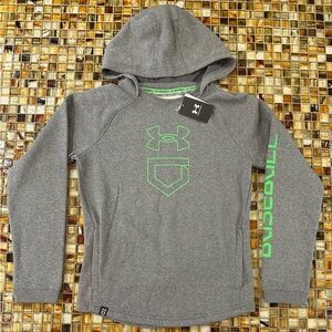 NWT Under Armour Boys Armour Fleece Baseball Freedom Hoodie~Youth XL~Gray~$45